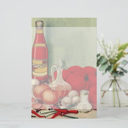 ヴィンテージのイタリアンな食糧トマトのタマネギのコショウのケチャップ 便箋 (スタンド正面)