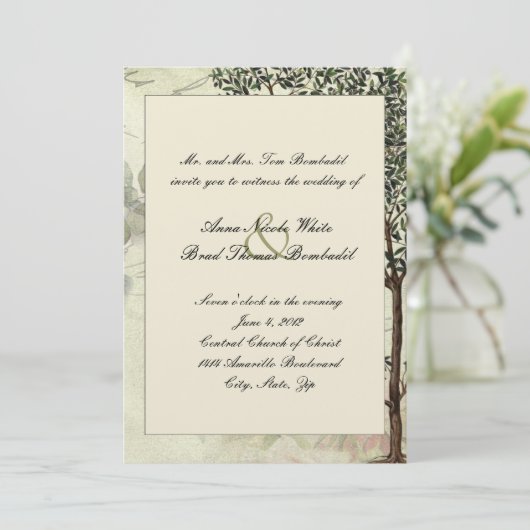 ヴィンテージのイタリア人のミルテの木の結婚式招待状 招待状 (スタンド正面)