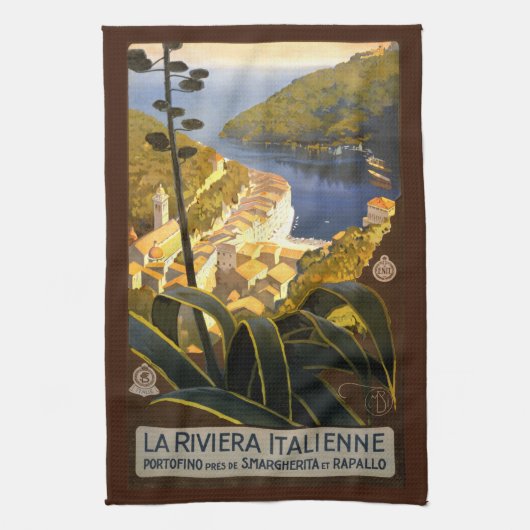 ヴィンテージのイタリア人のリビエラ手タオル キッチンタオル (縦)