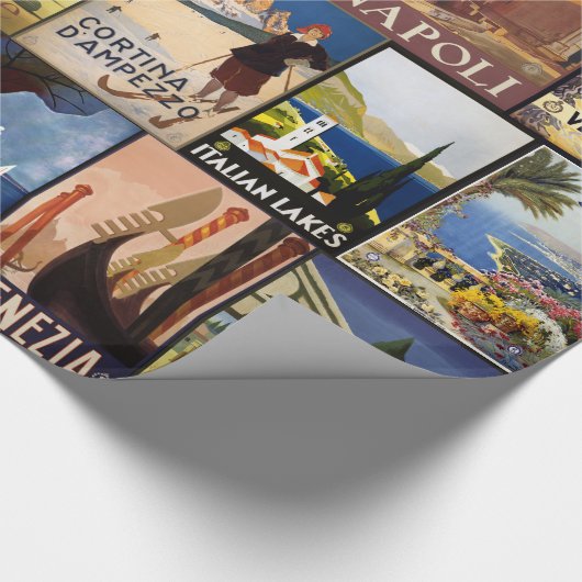 ヴィンテージのイタリア旅行ポスターコラージュのギフト用包装紙 ラッピングペーパー (角)