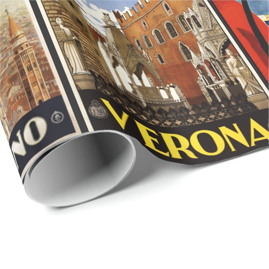 ヴィンテージのイタリア旅行ポスターコラージュのギフト用包装紙 ラッピングペーパー (ロールコーナー)