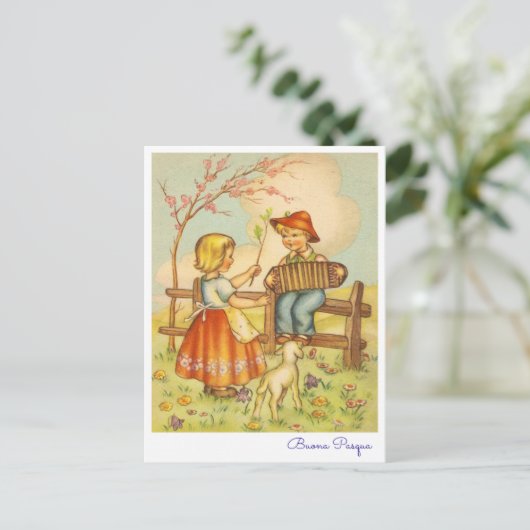 ヴィンテージのイタリア語イースター挨拶のBuona Pasqua シーズンポストカード (スタンド正面)