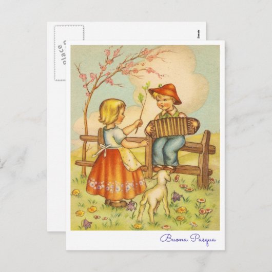 ヴィンテージのイタリア語イースター挨拶のBuona Pasqua シーズンポストカード (正面/裏面)