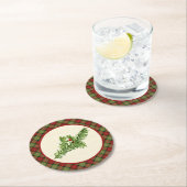 ヴィンテージのイチイ材の素朴なクリスマスの格子縞 ラウンドペーパーコースター (インサイチュ)