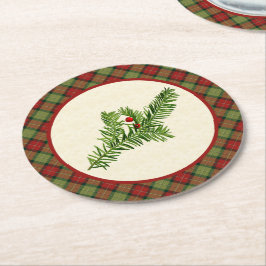 ヴィンテージのイチイ材の素朴なクリスマスの格子縞 ラウンドペーパーコースター