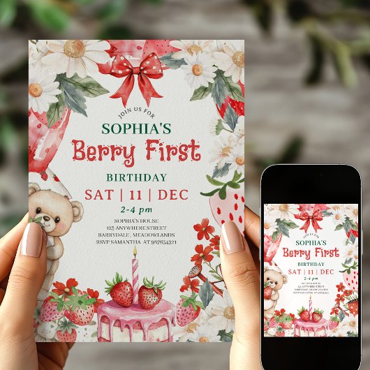 ヴィンテージのイチゴ Berry ファーストバースデー招待状 招待状