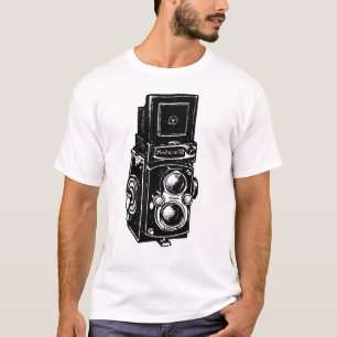 ヴィンテージのイラストレーションのカメラの人のティー Tシャツ