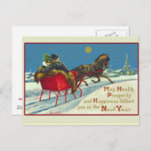 ヴィンテージのイラストレーションの新年カード シーズンポストカード (正面/裏面)