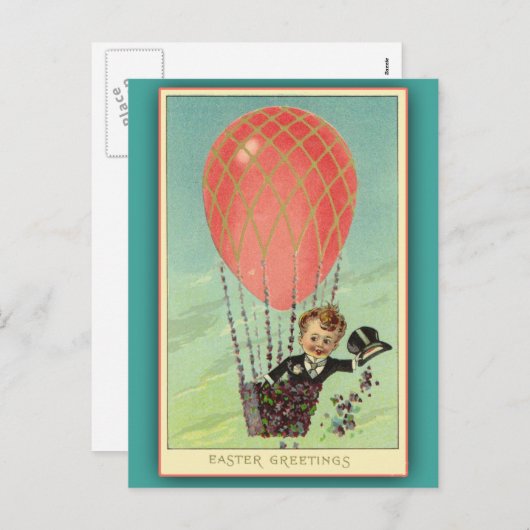 ヴィンテージのイラストレーションを含むイースター挨拶状 シーズンポストカード (正面/裏面)