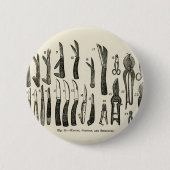 ヴィンテージのイラストレーションナイフ,はさみ,セクタール 缶バッジ (正面)