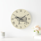 ヴィンテージのイラストレーション牛毛布のローマ数字C ラージ壁時計 (ホーム)