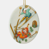 ヴィンテージのイラストレーション、スキーの女の子 セラミックオーナメント (右)