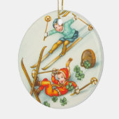 ヴィンテージのイラストレーション、スキーの女の子 セラミックオーナメント (左)