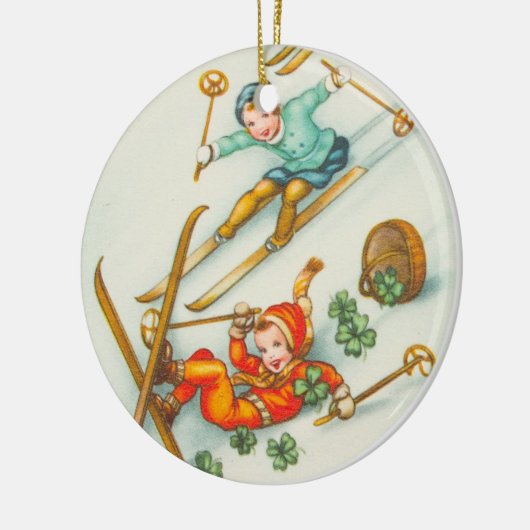 ヴィンテージのイラストレーション、スキーの女の子 セラミックオーナメント (左)