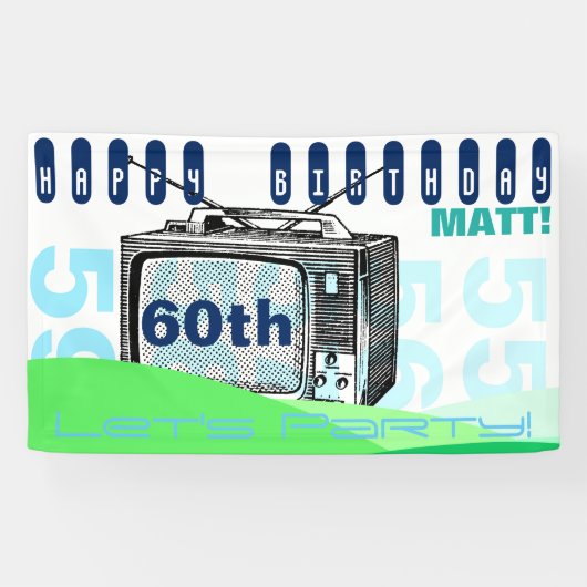 ヴィンテージのイラストレーションTVの第60誕生日の旗 横断幕 (横)