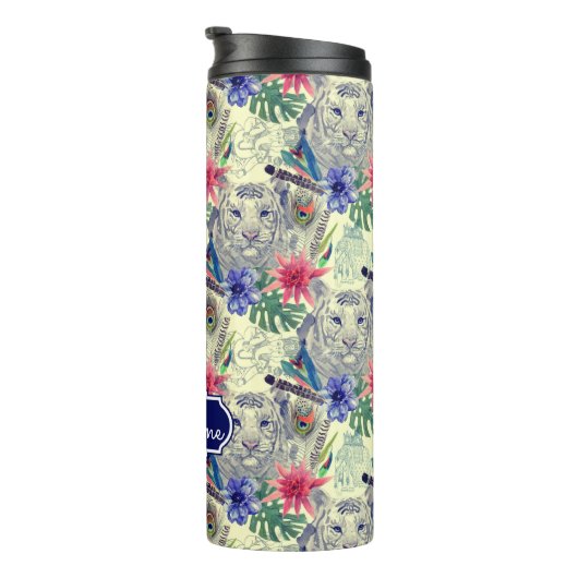 ヴィンテージのインドのスタイルのトラパターン|はあなたの名前を加えます タンブラー (回転右)