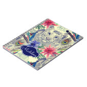 ヴィンテージのインドのスタイルのトラパターン|はあなたの名前を加えます ノートブック (左側)