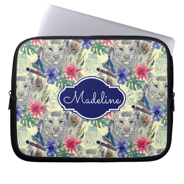 ヴィンテージのインドのスタイルのトラパターン|はあなたの名前を加えます ラップトップスリーブ (正面)