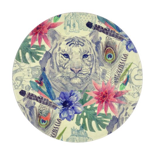 ヴィンテージのインドのスタイルのトラパターン カッティングボード (正面)