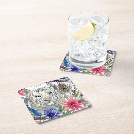 ヴィンテージのインドのスタイルのトラパターン スクエアペーパーコースター (インサイチュ)