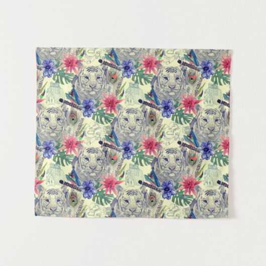 ヴィンテージのインドのスタイルのトラパターン タペストリー (正面(横))