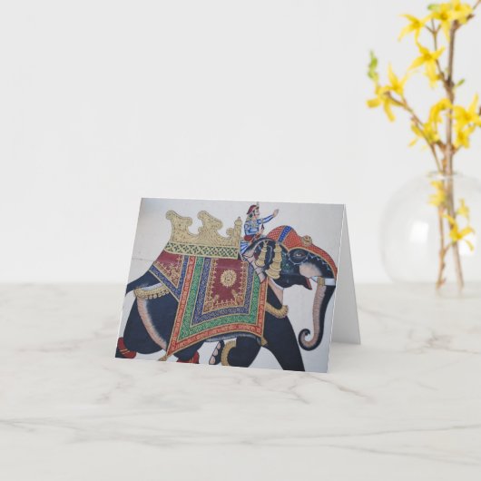 ヴィンテージのインドゾウ-メッセージカード カード (黄色い花)