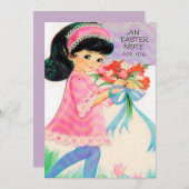 ヴィンテージのイースターかわいいレトロの女の子はメッセージを加えます シーズンカード (正面/裏面)