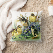 ヴィンテージのイースターのウサギおよびひよこ クッション (ブランケット)