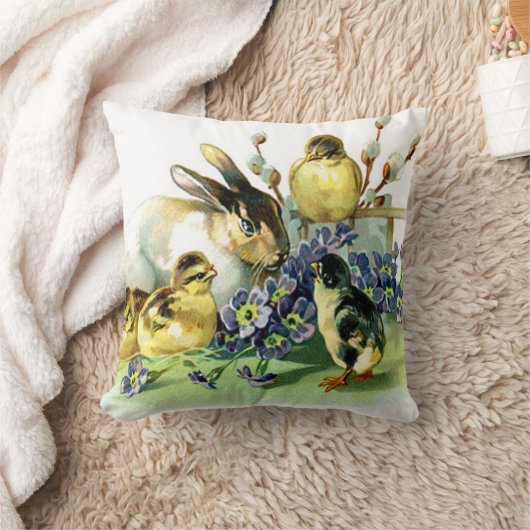 ヴィンテージのイースターのウサギおよびひよこ クッション (ブランケット)