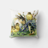 ヴィンテージのイースターのウサギおよびひよこ クッション (正面)