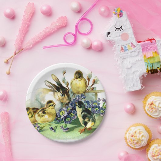ヴィンテージのイースターのウサギおよびひよこ ペーパープレート (パーティー)