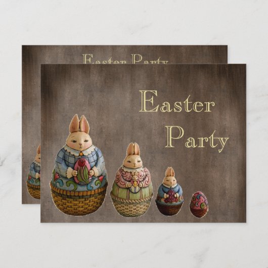 ヴィンテージのイースターのウサギのイースターお洒落なパーティー 招待状 (正面/裏面)