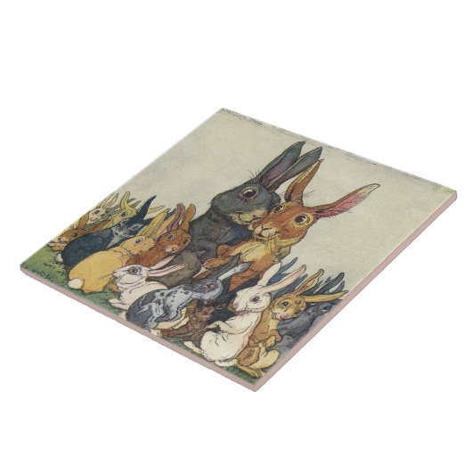 ヴィンテージのイースターのウサギウサギおよび家族6"タイル タイル (側面)