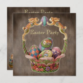 ヴィンテージのイースターのウサギ及び卵のイースターパーティー 招待状 (正面/裏面)