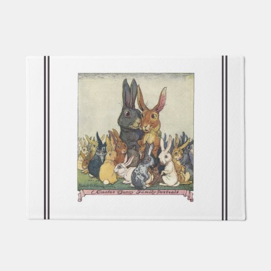 ヴィンテージのイースターのウサギ家族 ドアマット (正面)