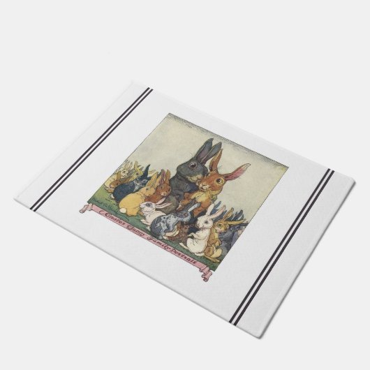 ヴィンテージのイースターのウサギ家族 ドアマット (アングル)