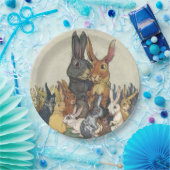 ヴィンテージのイースターのウサギ家族 ペーパープレート (パーティー)