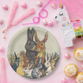 ヴィンテージのイースターのウサギ家族 ペーパープレート (パーティー)