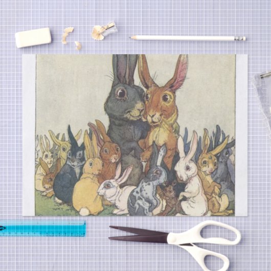 ヴィンテージのイースターのウサギ家族 薄葉紙 (クラフト)