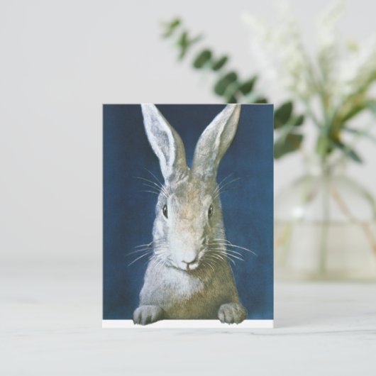 ヴィンテージのイースターのウサギ、かわいい毛皮で覆われた白いウサギ シーズンポストカード (スタンド正面)