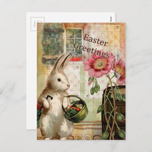 ヴィンテージのイースターのウサギ シーズンポストカード (正面/裏面)