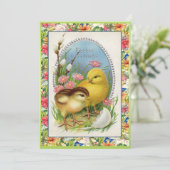 ヴィンテージのイースターひよこのビクトリア時代の人の花柄 招待状 (スタンド正面)