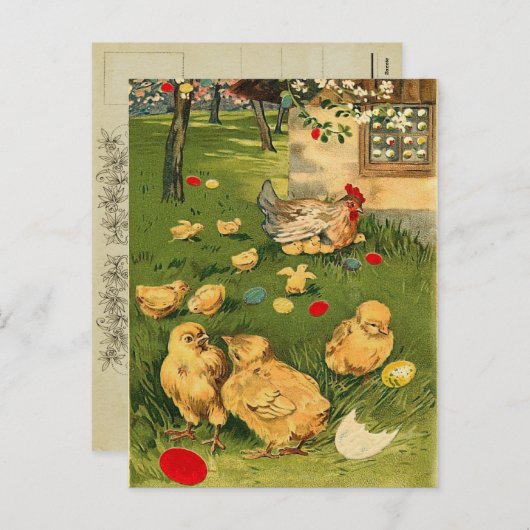 ヴィンテージのイースターひよこの郵便はがき シーズンポストカード (正面/裏面)