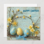 ヴィンテージのイースターエッグと黄色の水仙 シーズンカード (正面/裏面)