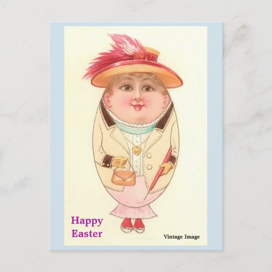 ヴィンテージのイースターエッグの女性はとてもかわいいです: 郵便はがき 案内ポストカード (正面)