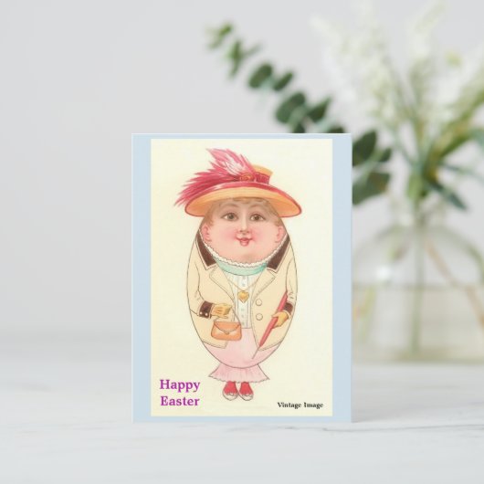 ヴィンテージのイースターエッグの女性はとてもかわいいです: 郵便はがき 案内ポストカード (スタンド正面)
