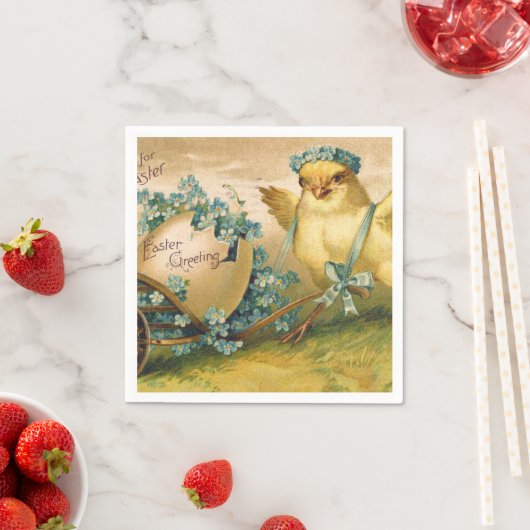 ヴィンテージのイースターエッグ付き可愛いチキン スタンダードカクテルナプキン (インサイチュ)