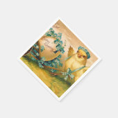 ヴィンテージのイースターエッグ付き可愛いチキン スタンダードカクテルナプキン (角)