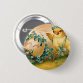 ヴィンテージのイースターエッグ付き可愛いチキン 缶バッジ (正面&裏面)