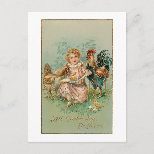 ヴィンテージのイースターチャイルドと納車場の動物 ポストカード (正面)